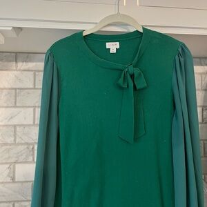 J. Crew Emerald Green Top with Bow Accent